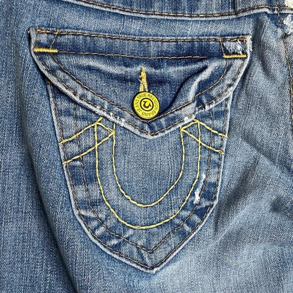 Vintage True Religion Becky Bootcut Medium Blue Stretch Jeans Leather Tab 28 - Picture 3 of 13